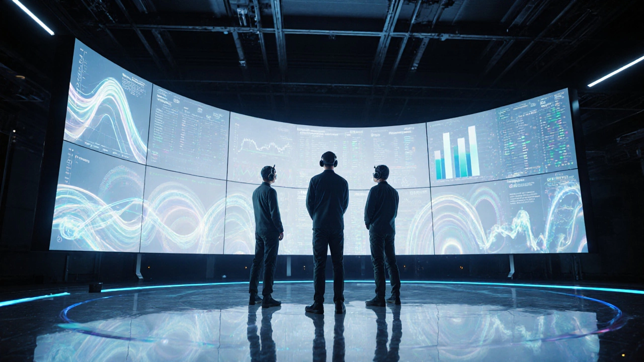 Операторы наблюдают за KPI на цифровых панелях в контрольном центре.