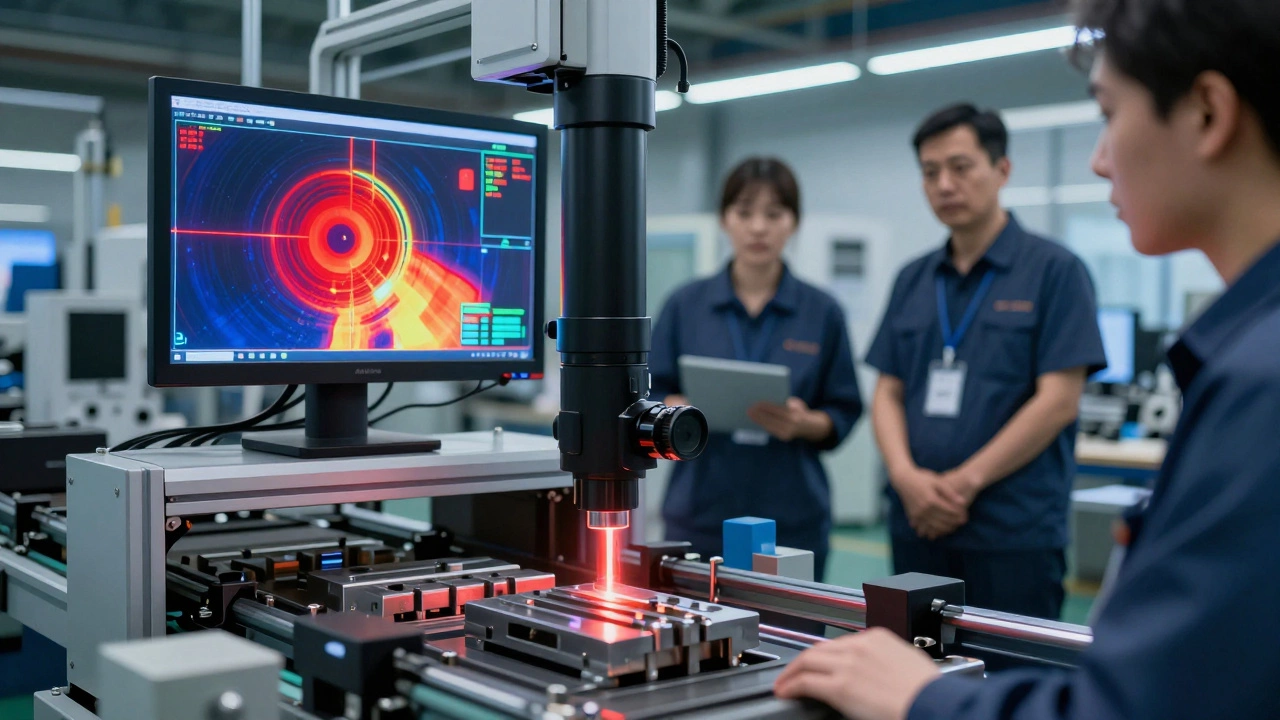 ИИ-камера сканирует детали на конвейере, обнаруживая скрытые дефекты в реальном времени.