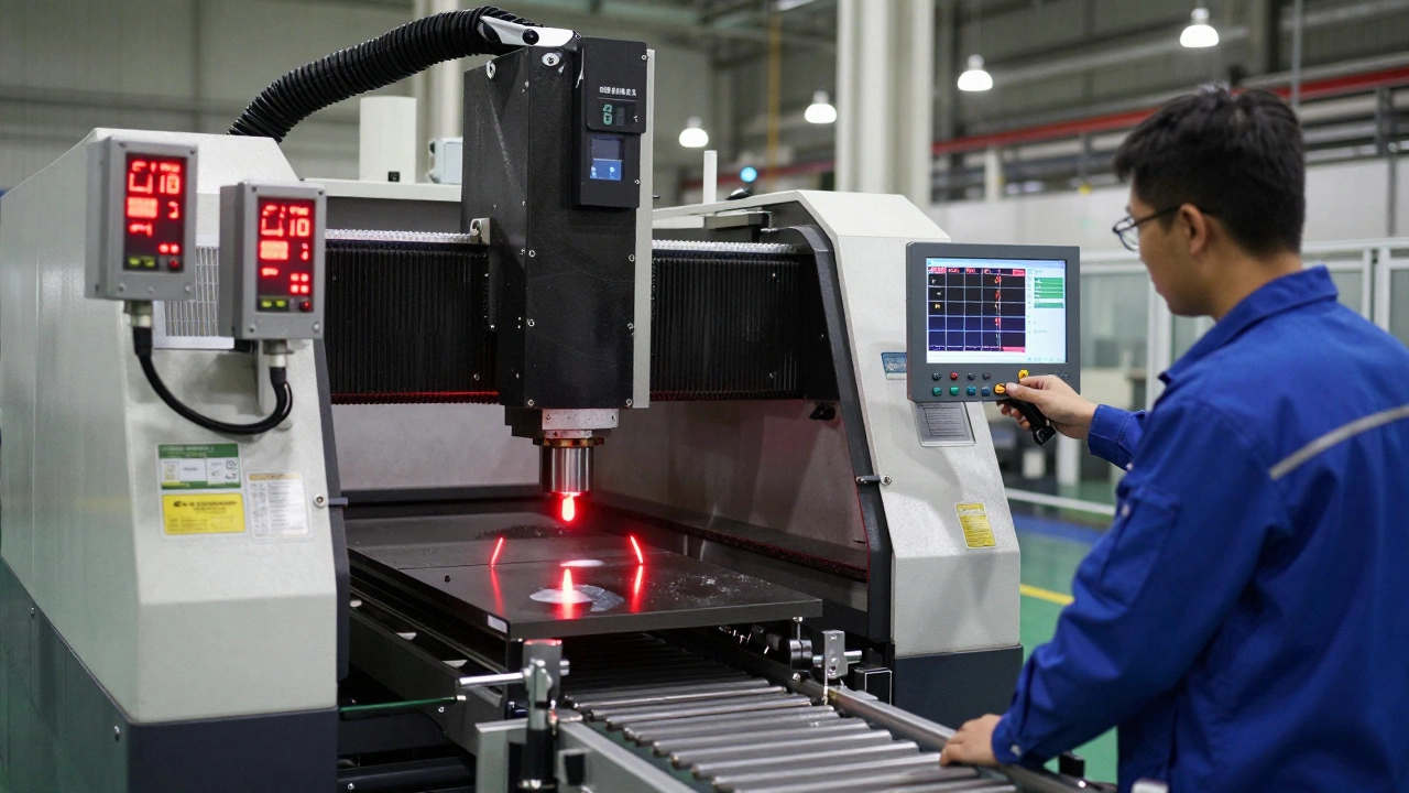 Инженер останавливает станок из-за отклонения вибрации на автоматизированной линии.