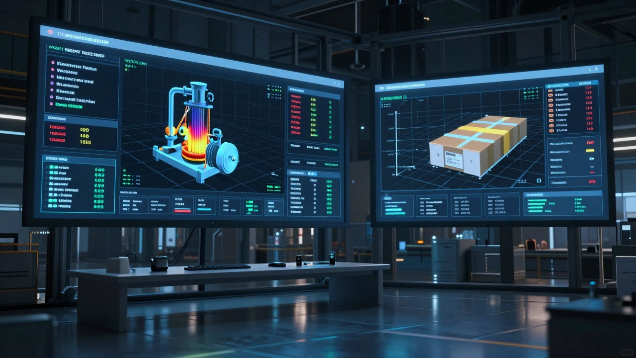 Контрольный зал с экранами, отображающими данные о состоянии оборудования и автоматических заказах.