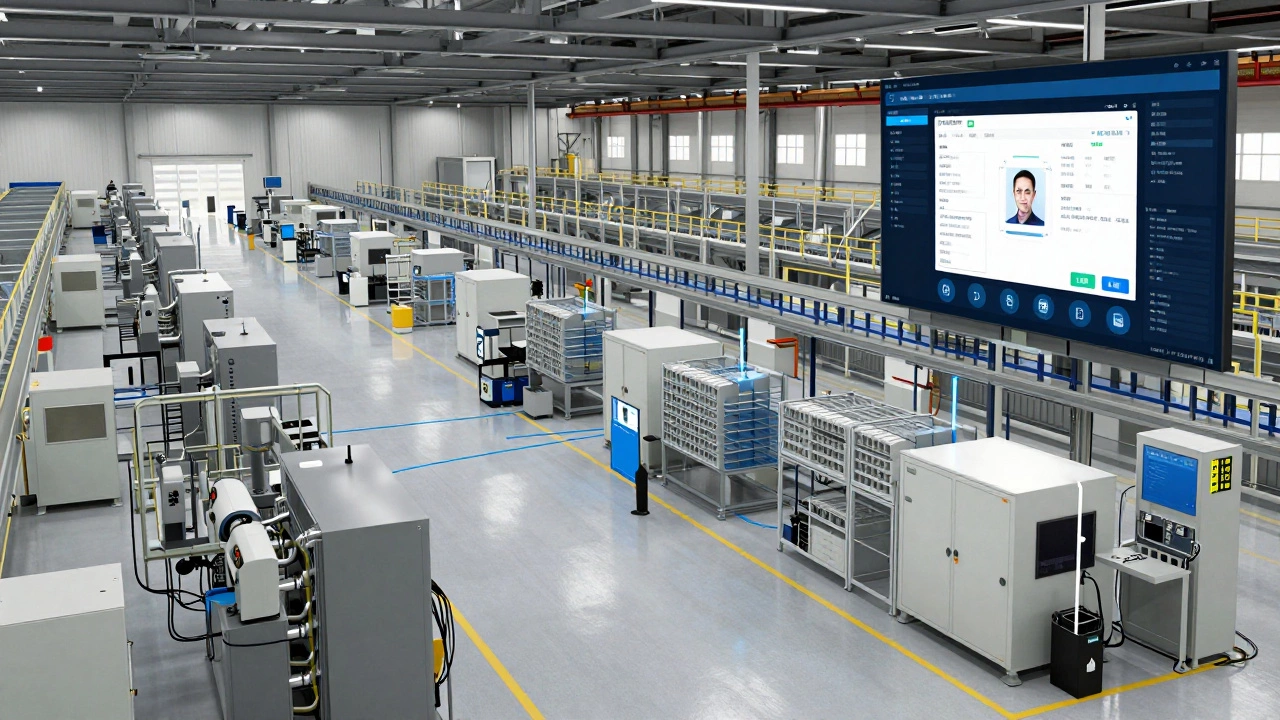 Цифровой двойник производственной линии отображает в реальном времени данные с датчиков, склада и клиентской панели.