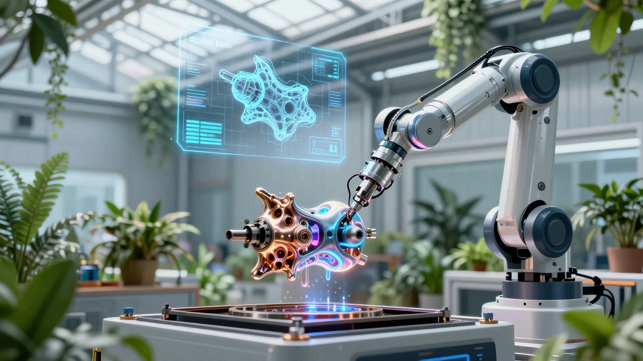 Робот-принтер создает сложную металлическую деталь с голограммой-двойником