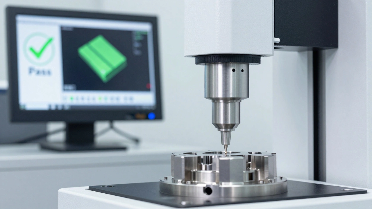 Высокоточный измерительный прибор ККМ проверяет деталь