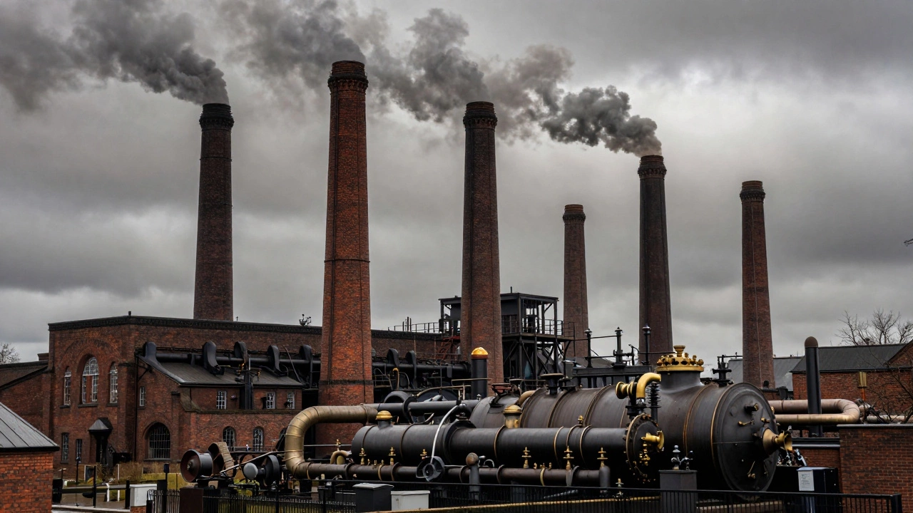 Заводы Англии эпохи промышленной революции с дымящими трубами