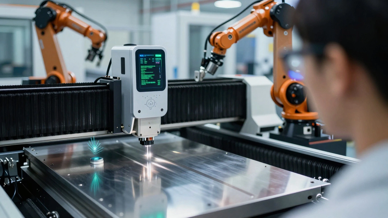 Рабочий в AR-очках контролирует станок с датчиками IoT